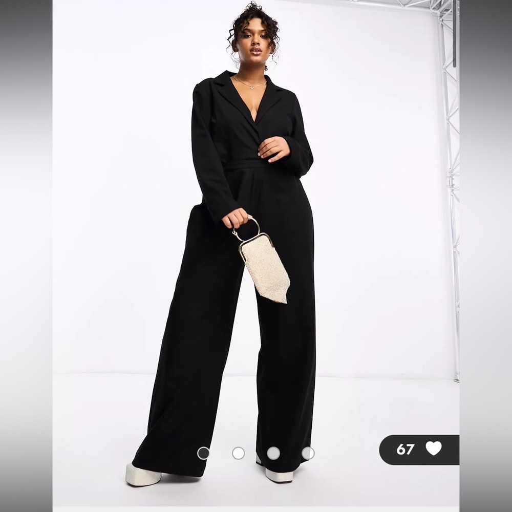 Pretty Lavish Curve cut-out tailored jumpsuit in black size US 16 UK 20